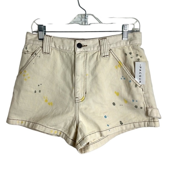 NWT Pacsun Paint Splatter Cream Shorts Size 29 Y2K - Picture 1 of 13